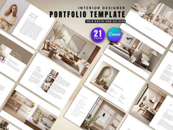 Interior Design Portfolio Template, Canva, Project Proposal (Digital Download)