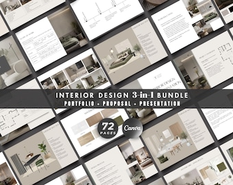 Interior Design Portfolio, Proposal, Client Presentation, Canva Templates Bundle