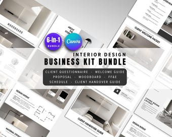 Interior Design Business Bundle Canva Template | Client Questionnaire, Welcome Guide, Proposal, Moodboard, FF&E Schedule, Handover Guide