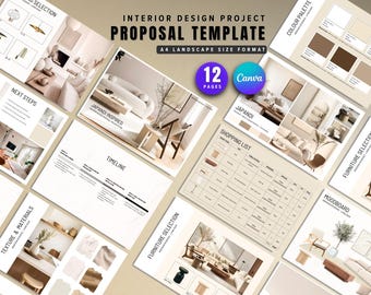 Interior Design Proposal Template, Client Presentation, Japandi Moodboard, Canva Template for Designers and Architects