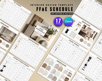FF&E Schedule, Interior Design Specification Sheet, Furniture Fixtures Equipment Schedule, Canva Template Design for Architects and Designer