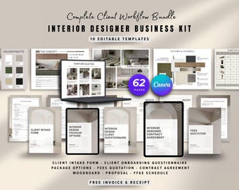 Interior Designer Business Bundle Starter Kit: Client Onboarding, Contract, Moodboard, Proposal, FF&E Schedule, Invoice (Canva Templates)