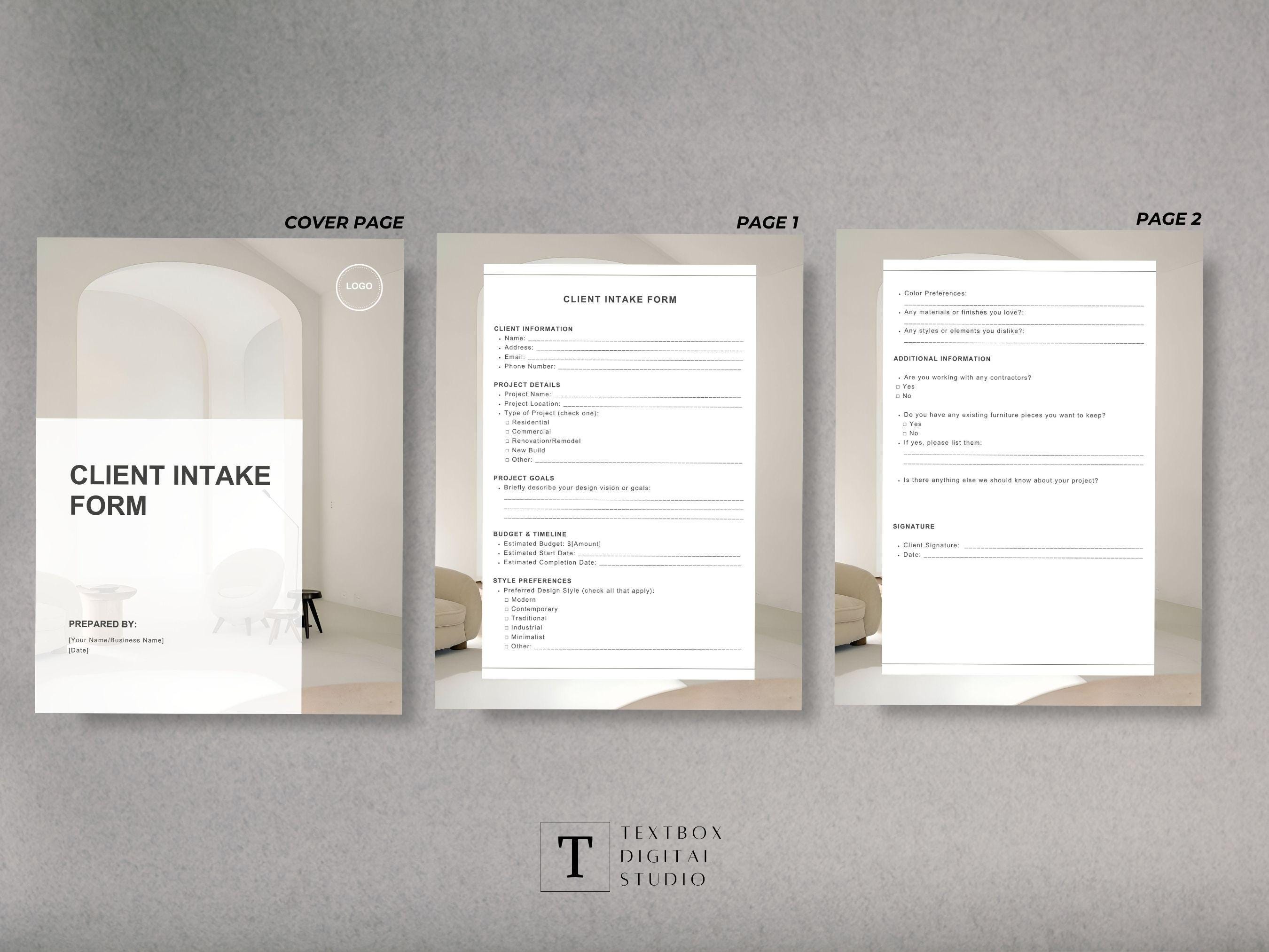 Interior Design Client Intake Form and Client Onboarding Questionnaire ...