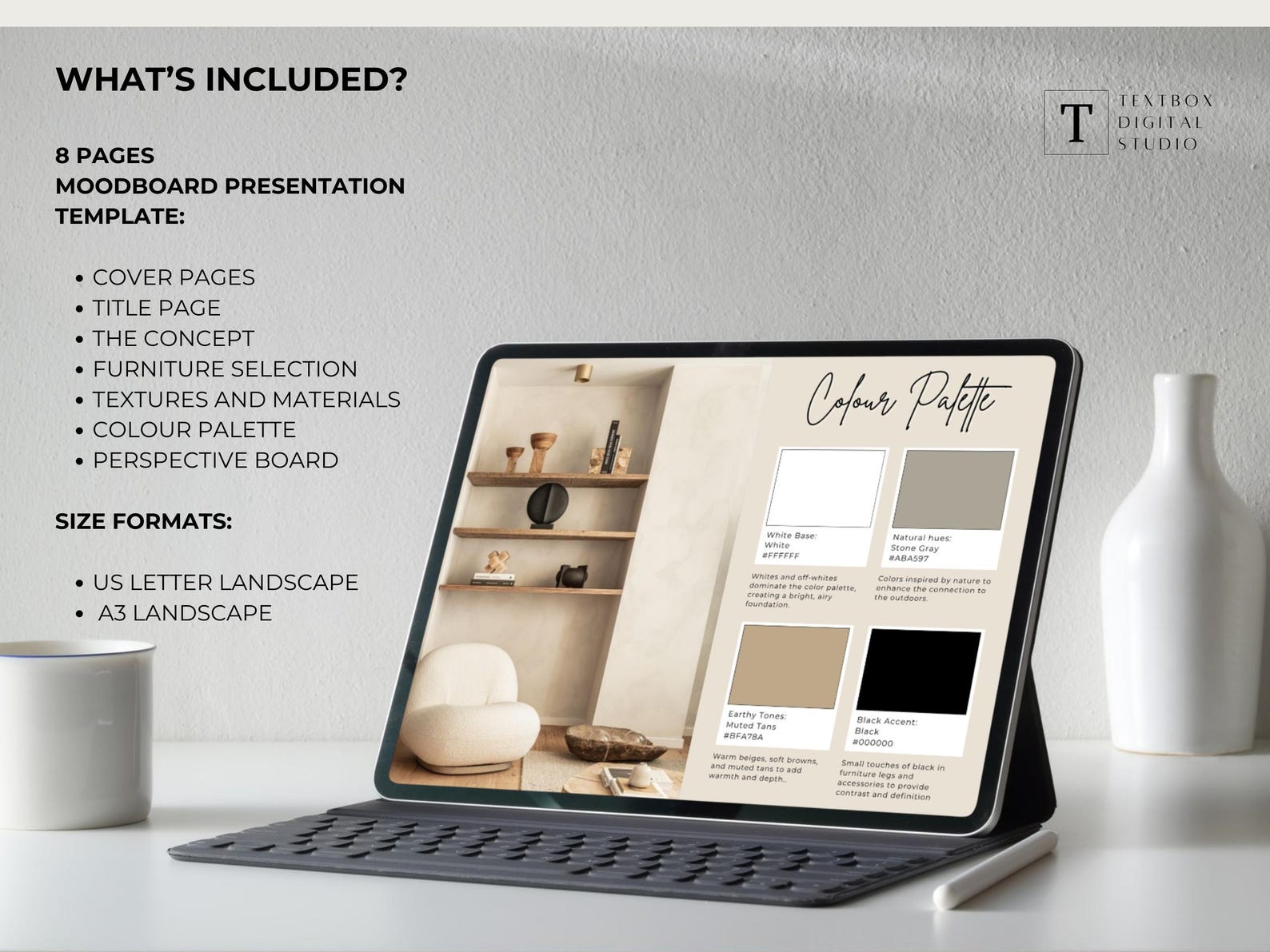 Interior Design Moodboard Template, Client Presentation, Scandinavian ...