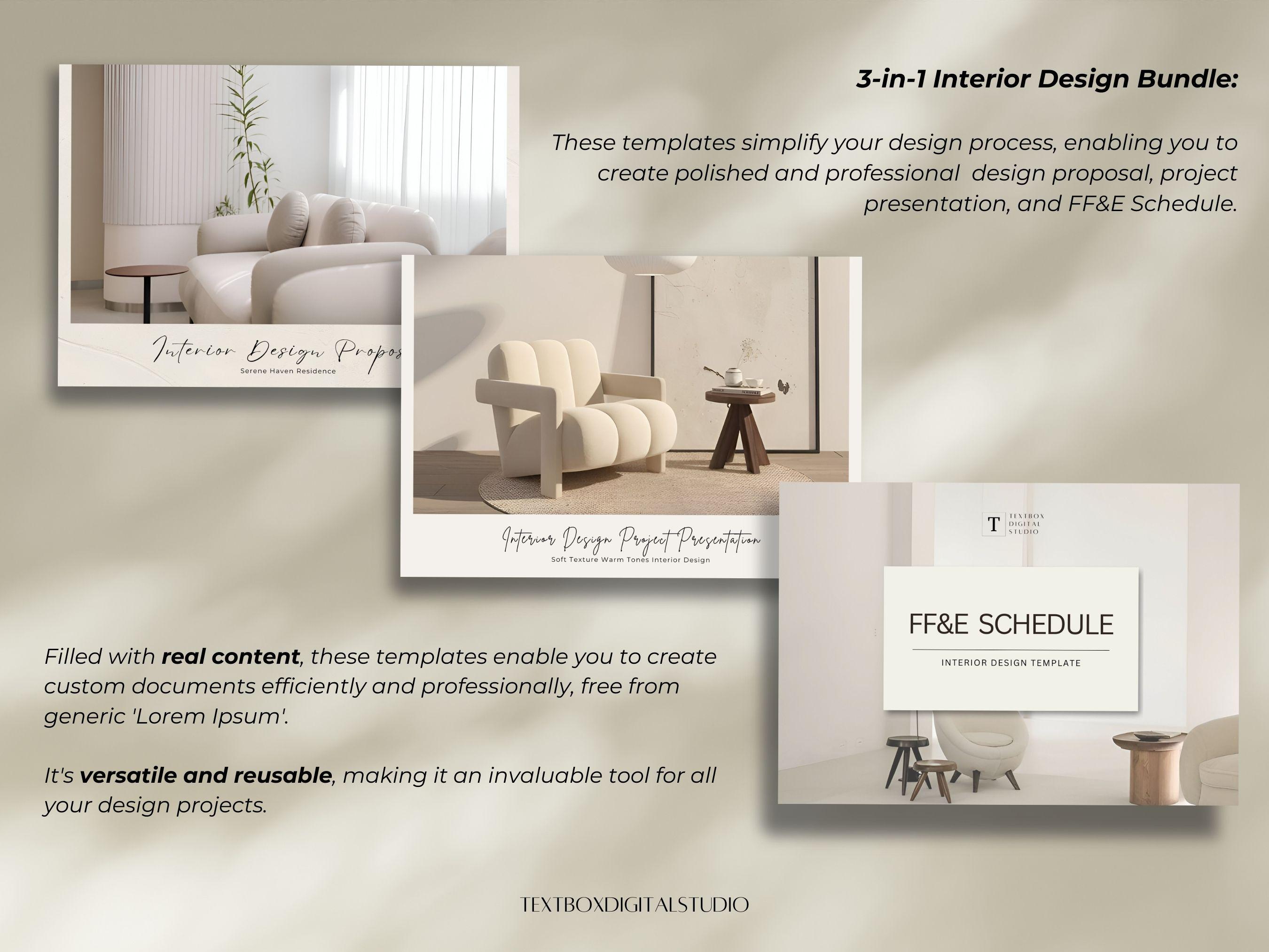 Interior Design Bundle Templates | FF&E Schedule, Proposal ...