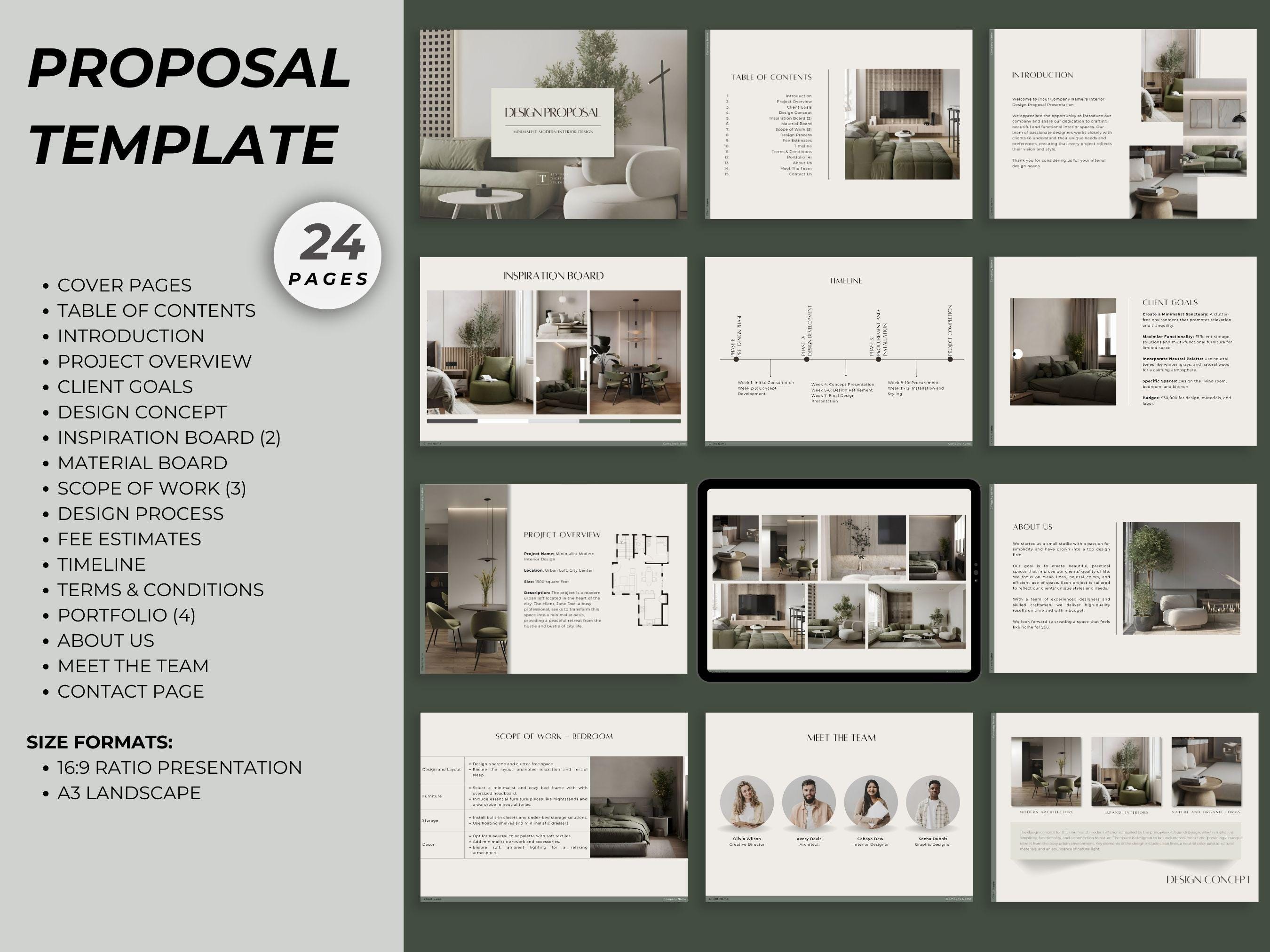 Interior Design Canva Template Bundle: Portfolio, Proposal, Contract - Etsy