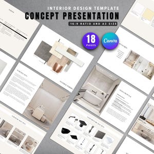 Prezentacja koncepcji projektu wnętrz: szablon Canva (18 stron)