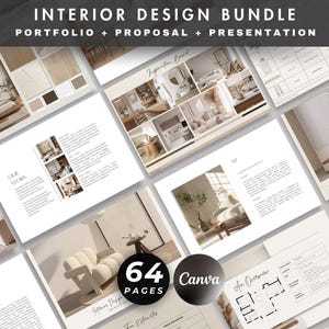 Interior Design Bundle, Interior Design Portfolio, Project Proposal, Client Presentation, Professional Canva Template for Interior Designers