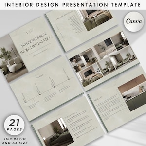 Presentación de diseño de interiores, propuesta de proyecto, presentación de cliente, panel de estado de ánimo, plantilla minimalista de Canva para diseñador de interiores y arquitecto