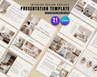 Interior Design Presentation Template, Minimalist Neutral Client Proposal Deck (Canva)