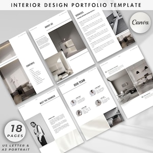 Interior Design Portfolio, Portrait Layout Client Presentation, Minimal and Modern Portfolio Design, Canva Template for Interior Designers