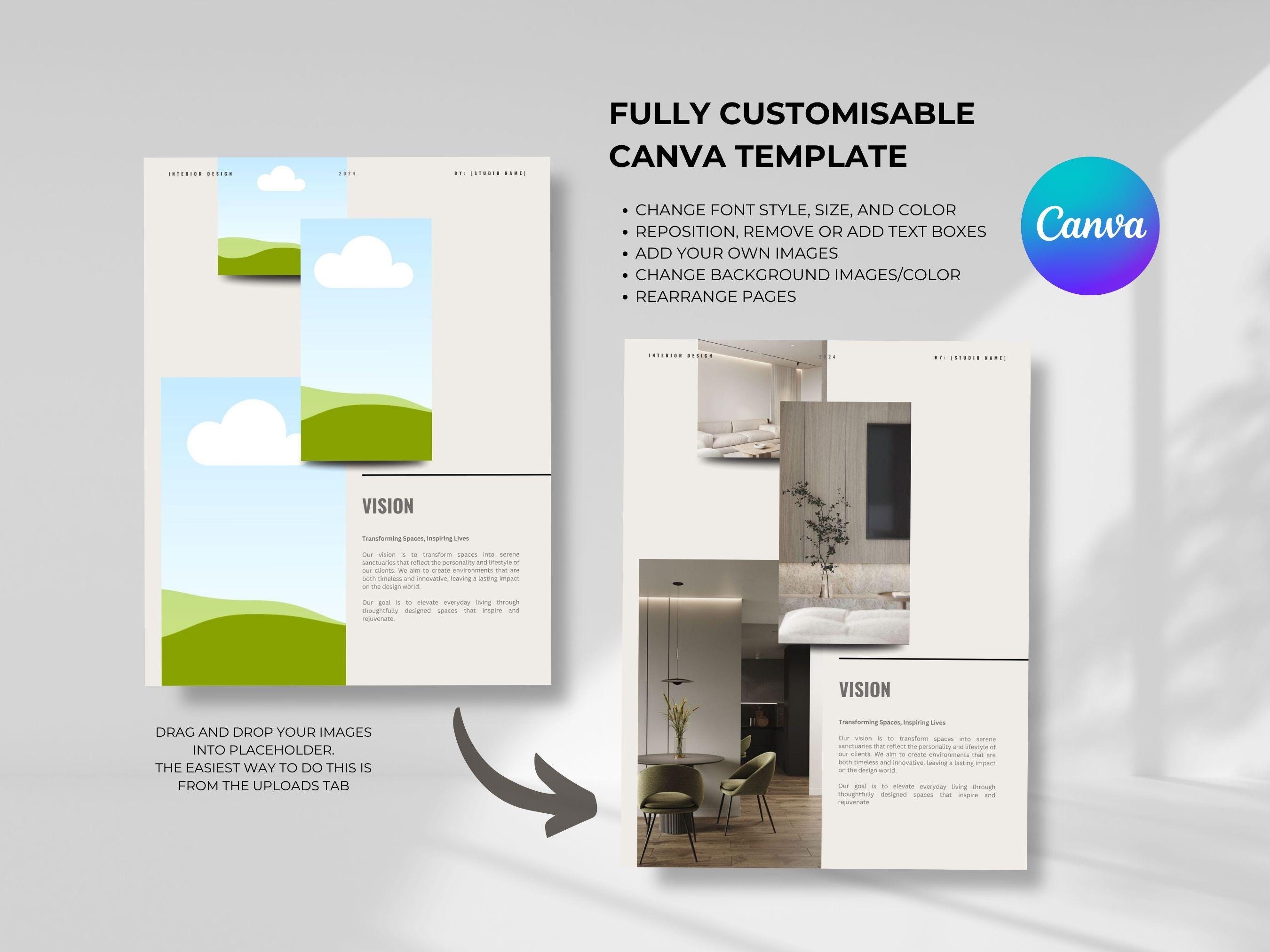Interior Design Portfolio Canva Template: Minimalist Portrait Layout ...