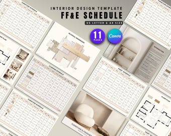 FF&E Schedule | Interior Design Furniture, Fixtures and Finishes Schedule | Mood Board | Canva Template for Interior Designers