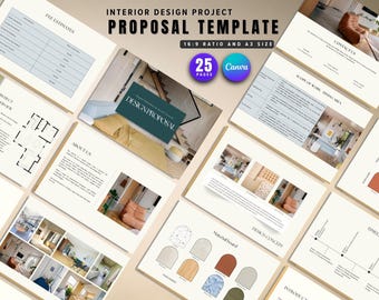 Interior Design Project Proposal Template, Client Presentation Concept Moodboard, Portfolio Canva Presentation for Designers & Architects