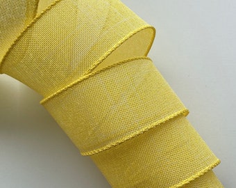 1.5" Yellow Wired Ribbon, Solid Yellow  Wired Ribbon, Wired Ribbon For Wreaths, 5 Yards