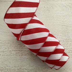 2.5&quot; Candy Cane Christmas Wired Ribbon, Red and White Christmas Wired Ribbon, Wired Ribbon For Wreaths, 5 Yards