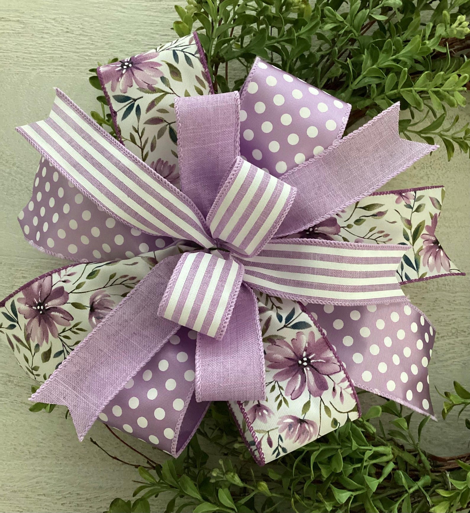 Lavender Floral Spring Wreath Bow, Summer Floral Print Wreath Bow ...