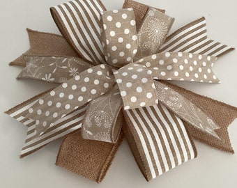 Beige Wreath Bow,  Everyday Wreath Bow, Beige Lantern Bow, Wreath Embellishment, Door Hanger Bow, Farmhouse Bow