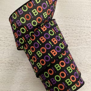 2.5&quot; Halloween Wired Ribbon, Halloween Boo Wired Ribbon, Black Purple Green and Orange Wired Ribbon For Wreaths, 5 Yards
