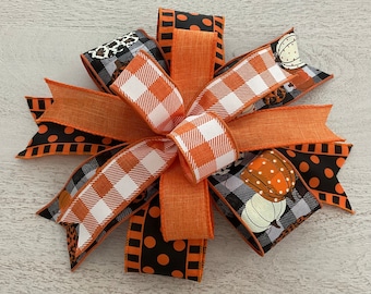Fall Pumpkin Wreath Bow, Thanksgiving Wreath Bow, Fall Lantern Bow, Wreath Embellishment, Door Hanger Bow, Fall Decor