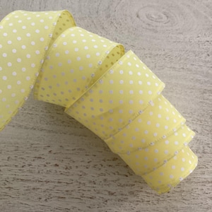 1.5" Soft Yellow and White Polka Dot Wired Ribbon, Spring Wired Ribbon, Wired Ribbon For Bows, 5 Yards