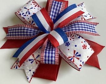 Patriotic Wreath Bow, July 4th Wreath Bow, Red White & Blue Lantern Bow, Labor Day Bow, Door Hanger Bow, USA Wreath Bow