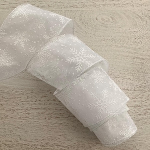 2.5&quot; Christmas Sheer Snowflake Wired Ribbon, Christmas Snowflake White Wired Ribbon, Wired Ribbon For Wreaths, 5 Yards