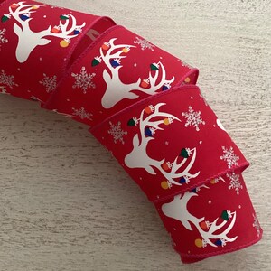 2.5" Whimsical Reindeer Wired Ribbon, Reindeer Wired Ribbon, Wired Ribbon For Wreaths, 5 Yards