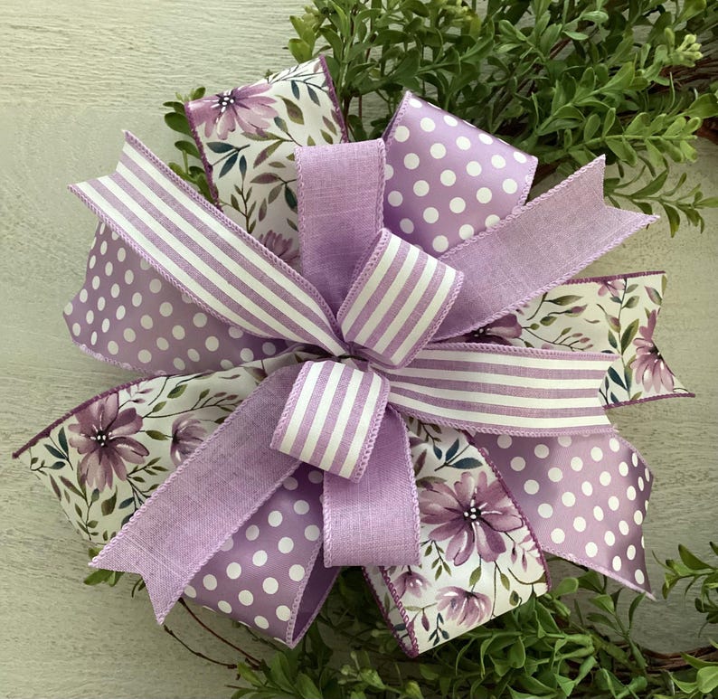 Lavender Floral Spring Wreath Bow, Summer Floral Print Wreath Bow ...