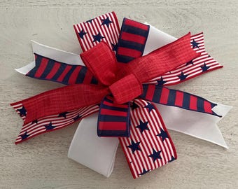 Patriotic Wreath Bow, July 4th Wreath Bow, Red White & Blue Lantern Bow, Labor Day Bow, Door Hanger Bow, Stars and Stripes Wreath Bow