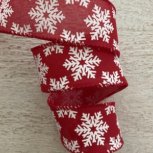 1.5“ Red and White Snowflake Christmas Wired Ribbon, Christmas Snowflake Wired Ribbon, Wired Ribbon For Bows, 5 Yards