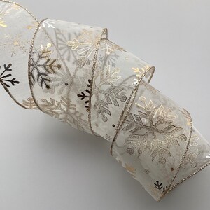 2.5&quot; Christmas Sheer Snowflake Wired Ribbon, Christmas Snowflake Wired Ribbon, Wired Ribbon For Wreaths, 5 Yards