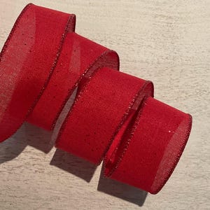 1.5&quot; Red Sparkle Christmas Wired Ribbon, Christmas Wired Ribbon, Wired Ribbon For Wreaths, 5 Yards