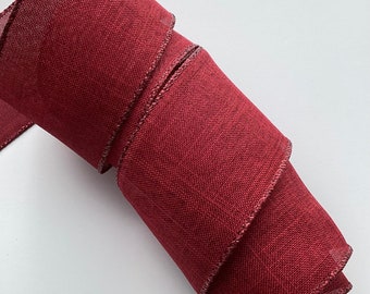 2.5" Christmas Wine Wired Ribbon, Christmas  Wired Ribbon, Wired Ribbon For Wreaths, 50 Yards