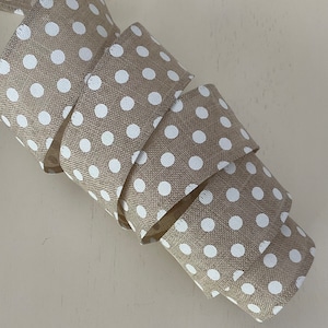1.5&quot; Tan and White Polka Dot Print Wired Ribbon, Everyday Wired Ribbon, Wired Ribbon For Wreaths, 5 Yards