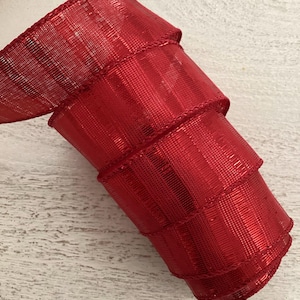1.5&quot; Red Stripe Christmas Wired Ribbon, Christmas Wired Ribbon, Wired Ribbon For Wreaths, 5 Yards
