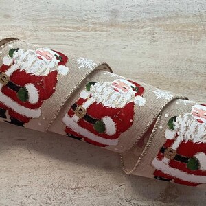2.5" Christmas Santa Wired Ribbon, Santa Claus Wired Ribbon, Wired Ribbon For Wreaths, 5 Yards