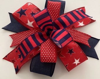 Patriotic Wreath Bow, July 4th Wreath Bow, Red White & Blue Lantern Bow, Labor Day Bow, Door Hanger Bow, USA Wreath Bow, Star Bow