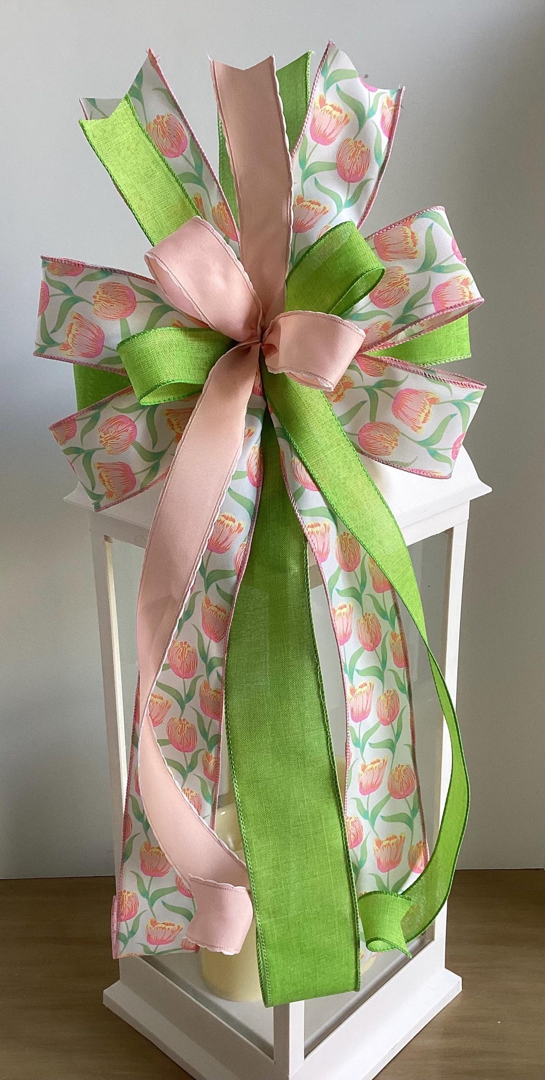 Spring Tulip Wreath Bow, Spring Wreath Bow, Floral Lantern Bow, Wreath ...