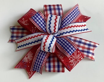 Patriotic Wreath Bow,  4th of July Wreath Bow, Red White & Blue Bow, Memorial Day Bow, Door Hanger Bow, USA Wreath Bow