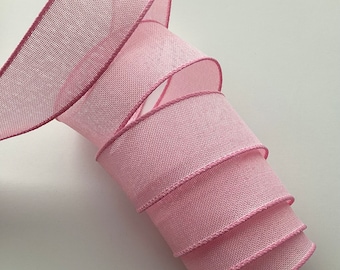 1.5" Pink Wired Ribbon, Solid Pink Wired Ribbon, Wired Ribbon For Wreaths, 5 Yards