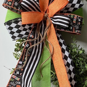 Halloween Wreath Bow, Orange and Black Wreath Bow, Halloween Lantern Bow, Wreath Bow, Door Hanger Bow, Halloween Bow Decor