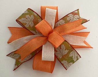 Fall Wreath Bow, Thanksgiving Wreath Bow, Fall Leaves Lantern Bow, Wreath Embellishment, Door Hanger Bow, Fall Bow Decor