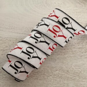 1.5" Red White Black Christmas Wired Ribbon, Christmas Joy Wired Ribbon, Wired Ribbon For Wreaths, 5 Yards
