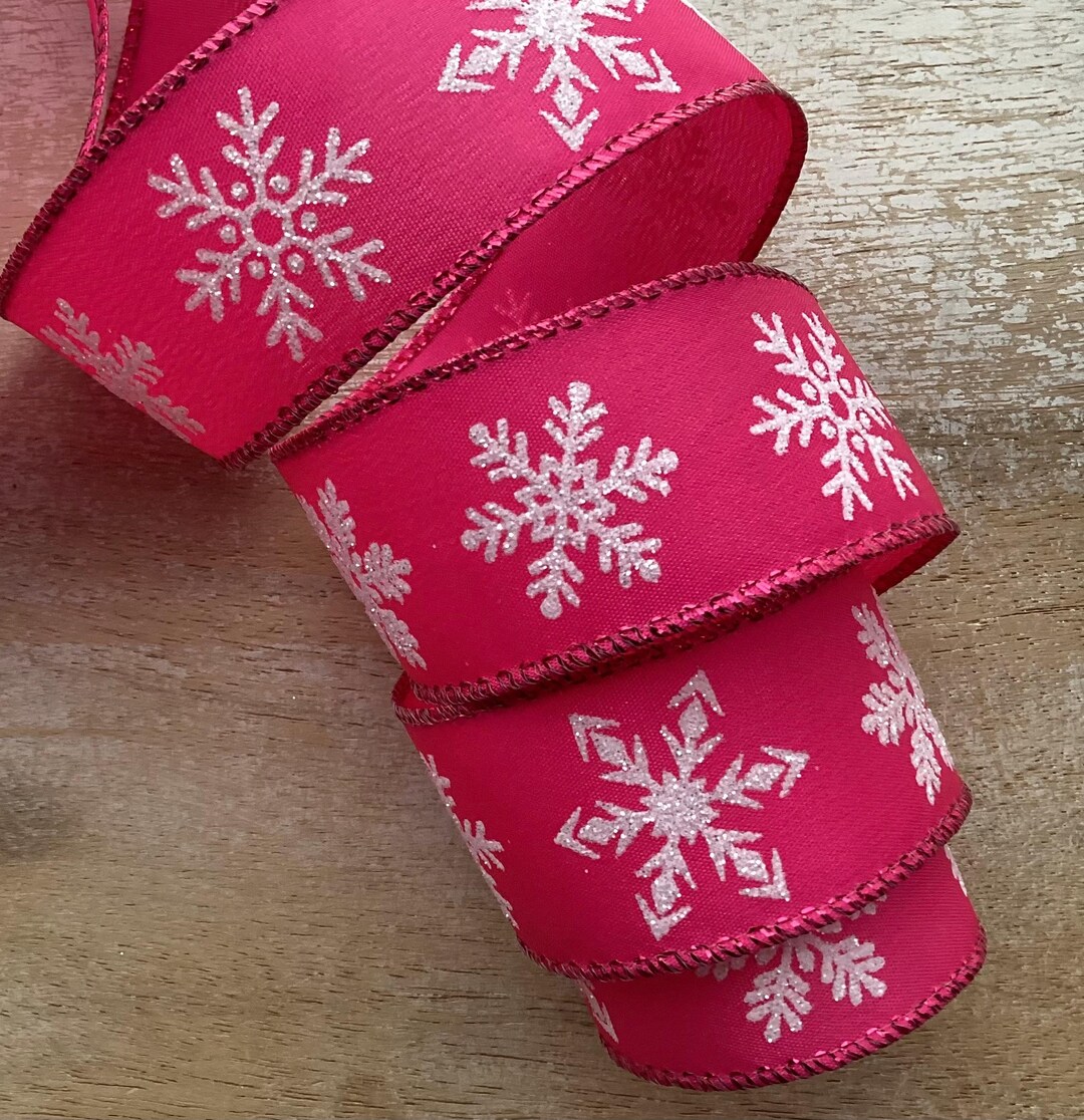 1.5“ Pink and White Snowflake Christmas Wired Ribbon, Christmas ...