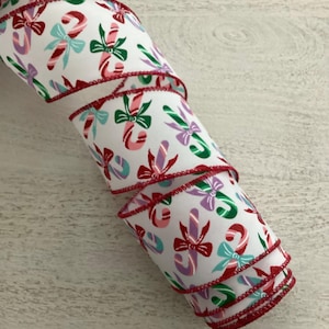 2.5&quot; Candy Cane Christmas Wired Ribbon, Multicolor Candy Cane Wired Ribbon, Wired Ribbon For Wreaths, 5 Yards
