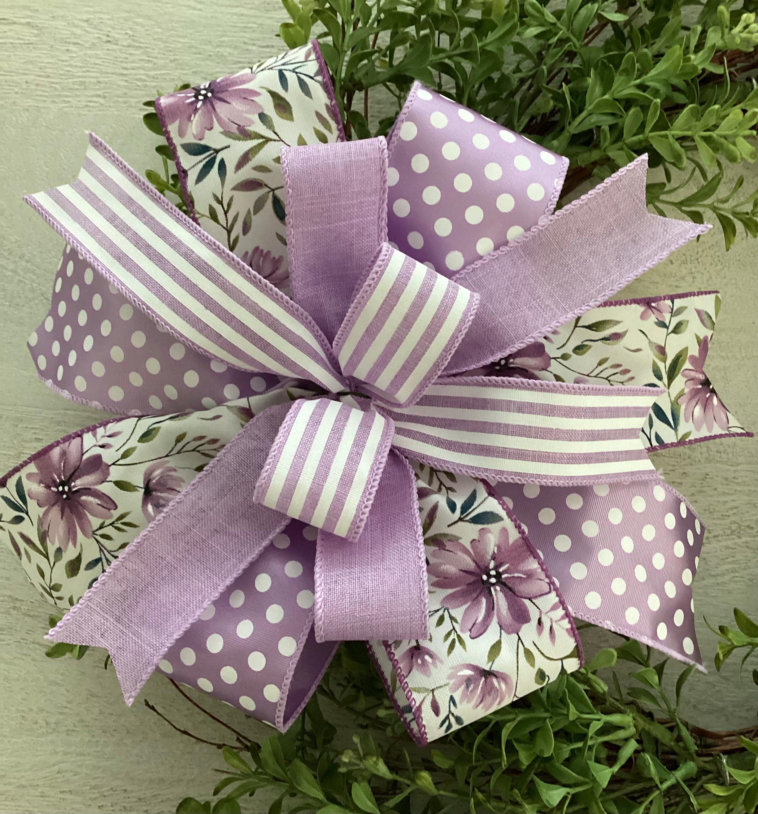 Lavender Floral Spring Wreath Bow, Summer Floral Print Wreath Bow ...