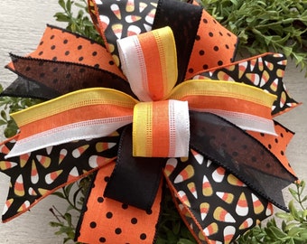 Halloween Wreath Bow, Candy Corn Wreath Bow, Halloween Lantern Bow, Wreath Embellishment, Door Hanger Bow, Halloween Bow Decor