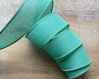1.5" Aqua Wired Ribbon, Solid Aqua Wired Ribbon, Wired Ribbon For Wreaths, 5 Yards