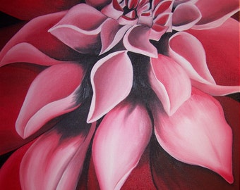 Large Red Dahlia Oil Painting 24x30